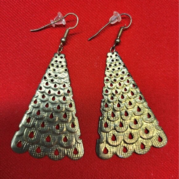 Christmas Dangling Earrings Golden Christmas Tree  Jingle Bell Set of 2 - Picture 10 of 14